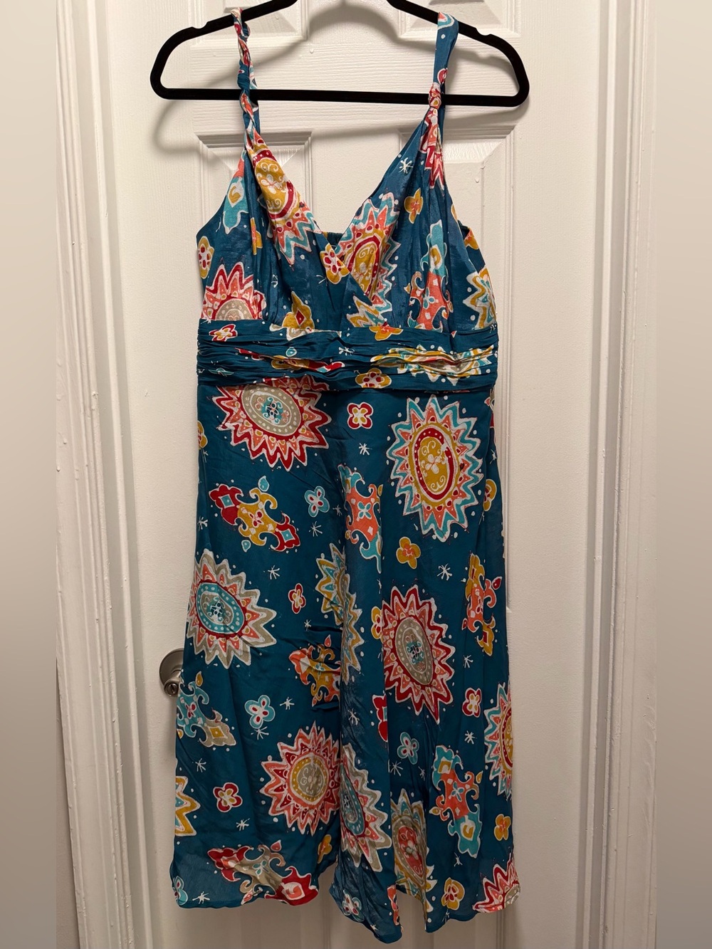 Teal Floral Print V-Neck Sundress